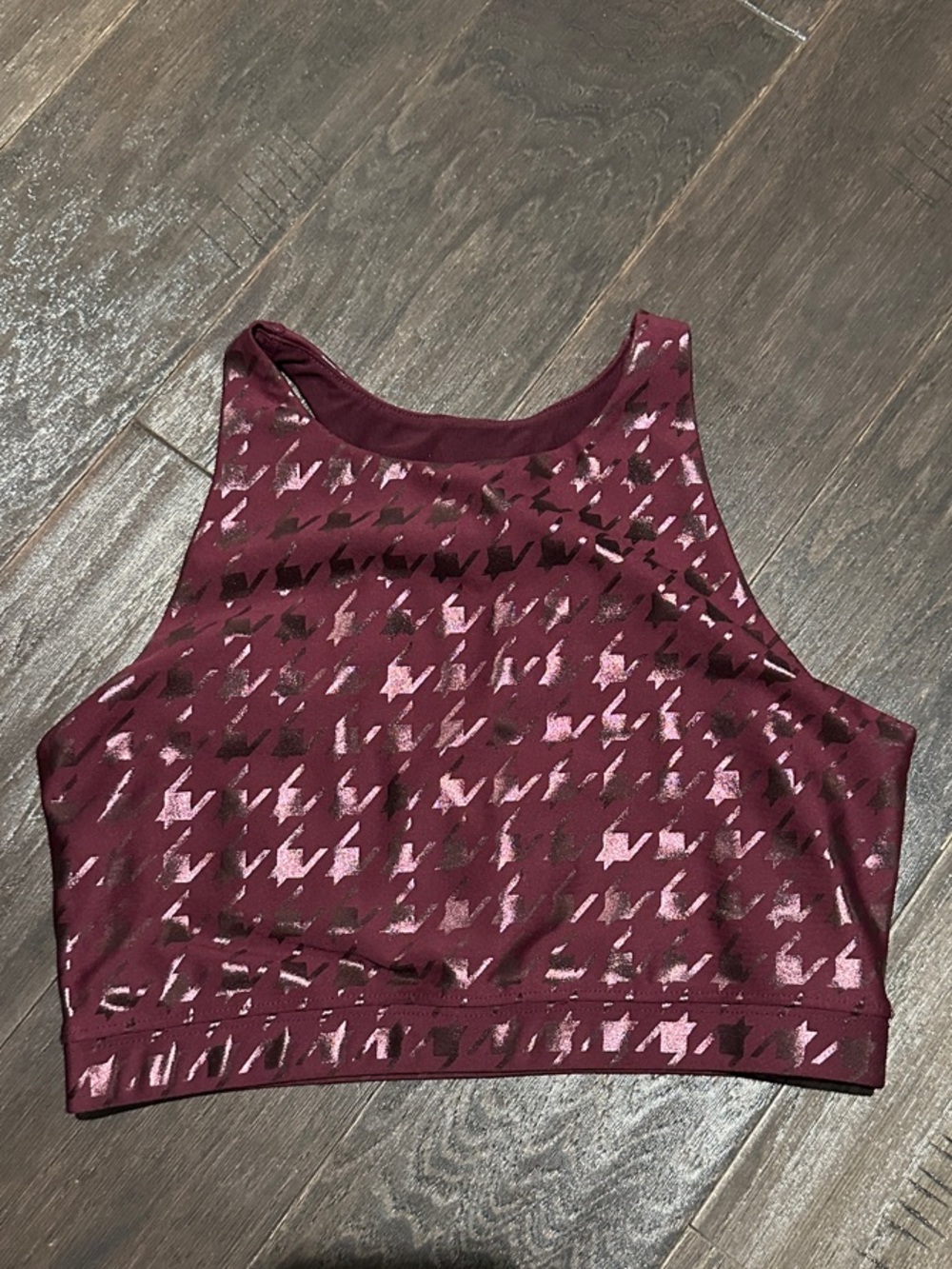 Peloton Maroon High-Neck Patterned Crop Top